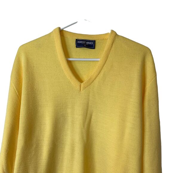 Robert Bruce Sweater Mens V-Neck Yellow Size Large VTG 90s Y2K Made USA - Picture 5 of 6